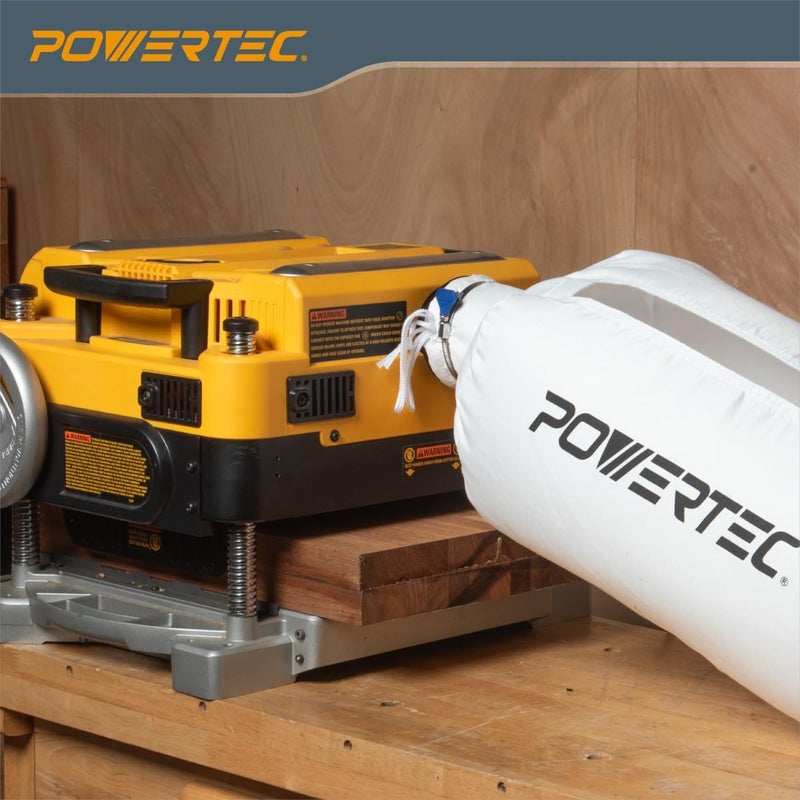 POWERTEC Dust Collector Bag with 4" Key Hose Clamps, 30 Micron Dust Bag for DeWalt DW735, DW734, WEN PL1326, PL1303 Planer, DC3401 Dust Collector & Woodworking Machine w/ 4" OD Dust Port (70399) - Image 2